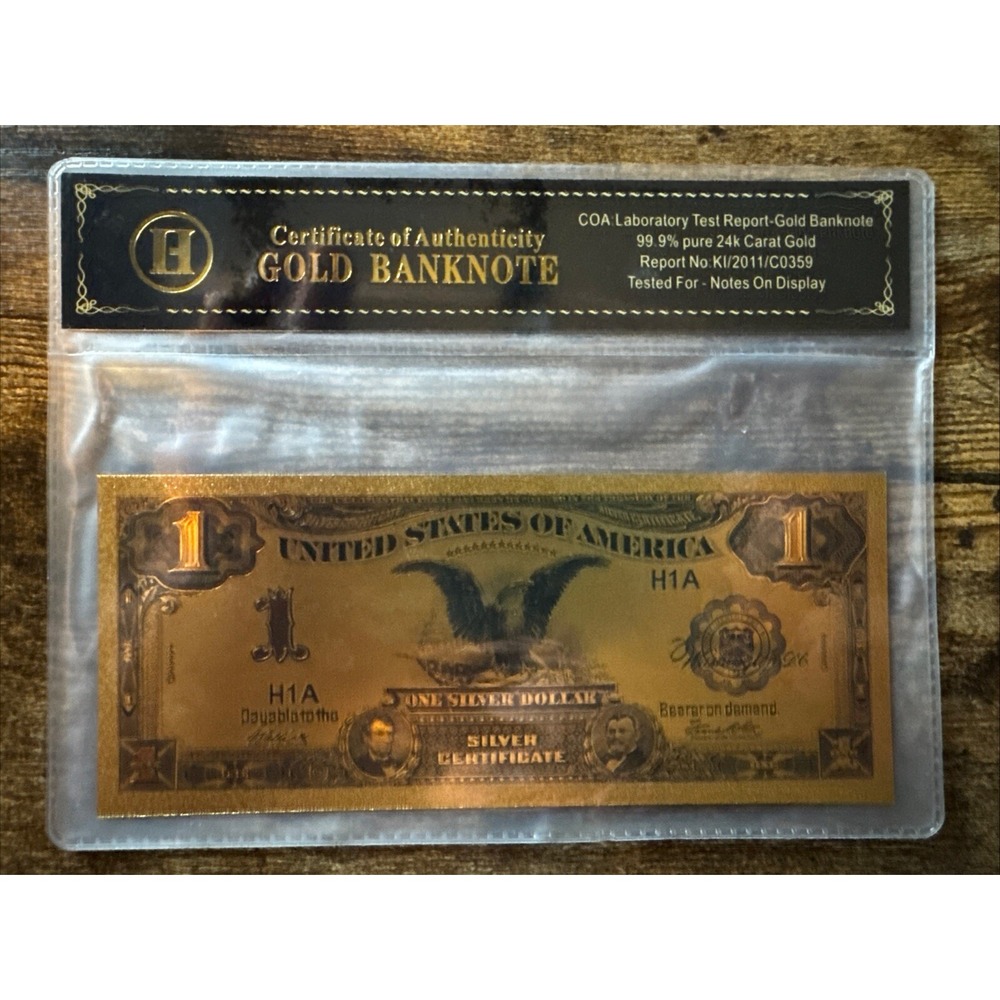 1899 $1 One Dollar Black Eagle Banknote Gold Foil Novelty Collectible Bag & COA